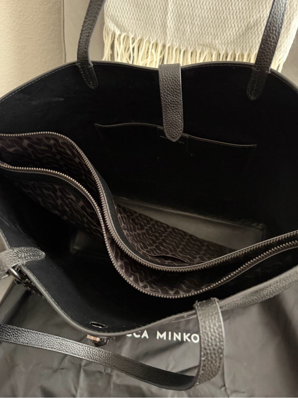 Rebecca Minkoff Black Pebbled Leather Tote with Chain Hook Accent - Picture 3 of 3